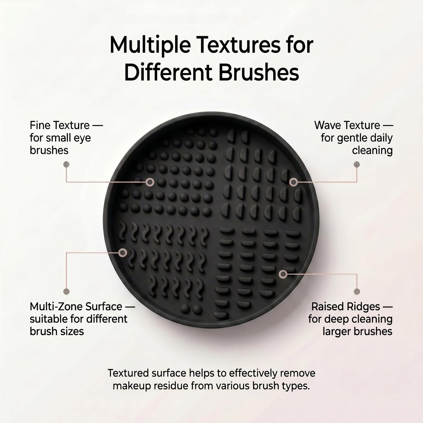 Large Makeup Brush Cleaner Bowl 4.7 Inch with Multi Texture Cleaning Zones for Cosmetic Brushes and Beauty Sponges, Black