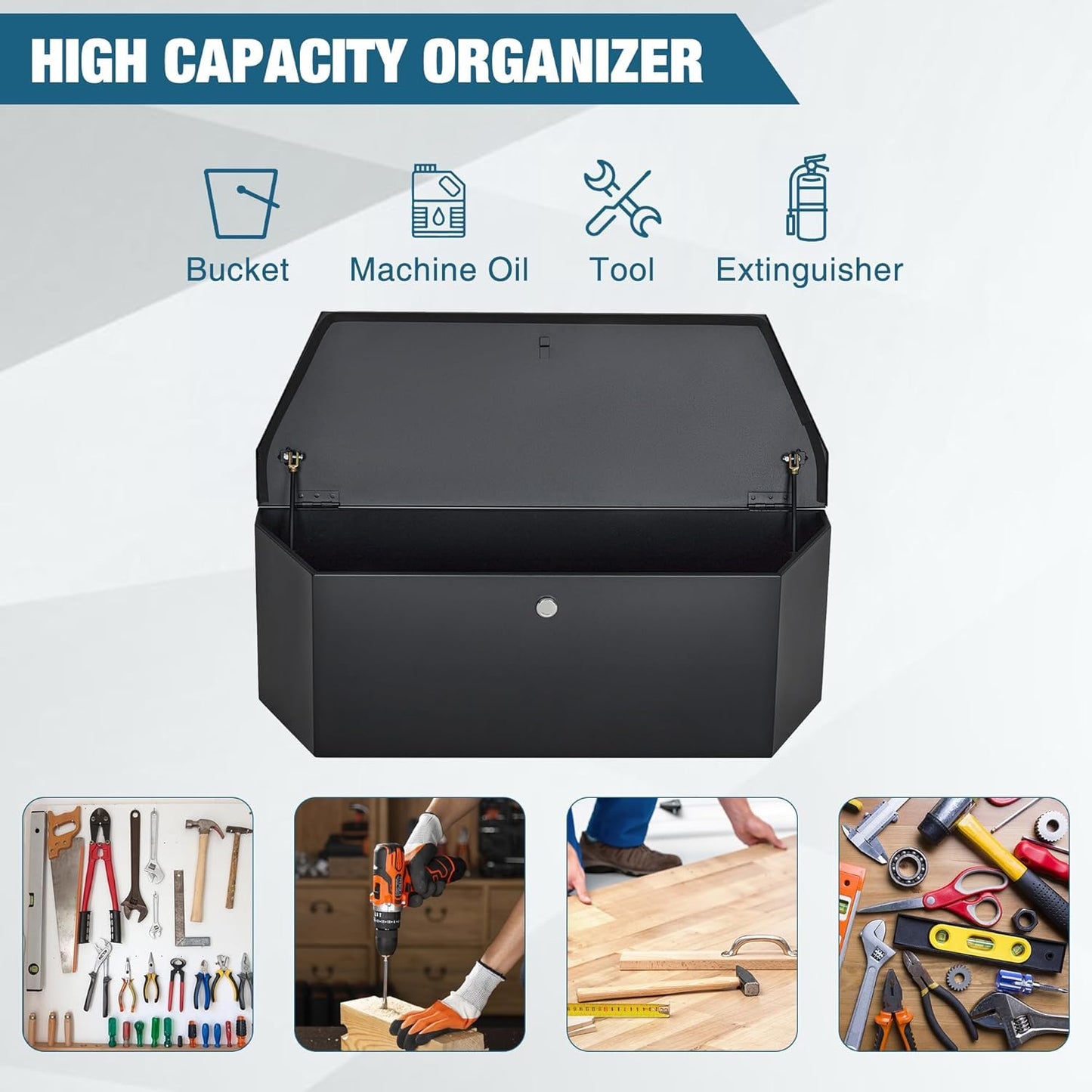 GarveeTech Trailer Tongue Box, Heavy Duty Trailer Tongue Tool Box Storage Organizer with Lock & Keys, Utility Tool Chest for Pickup Truck Bed, RV, SUV, 36" x 12" x 12" (36"-Steel-Black)