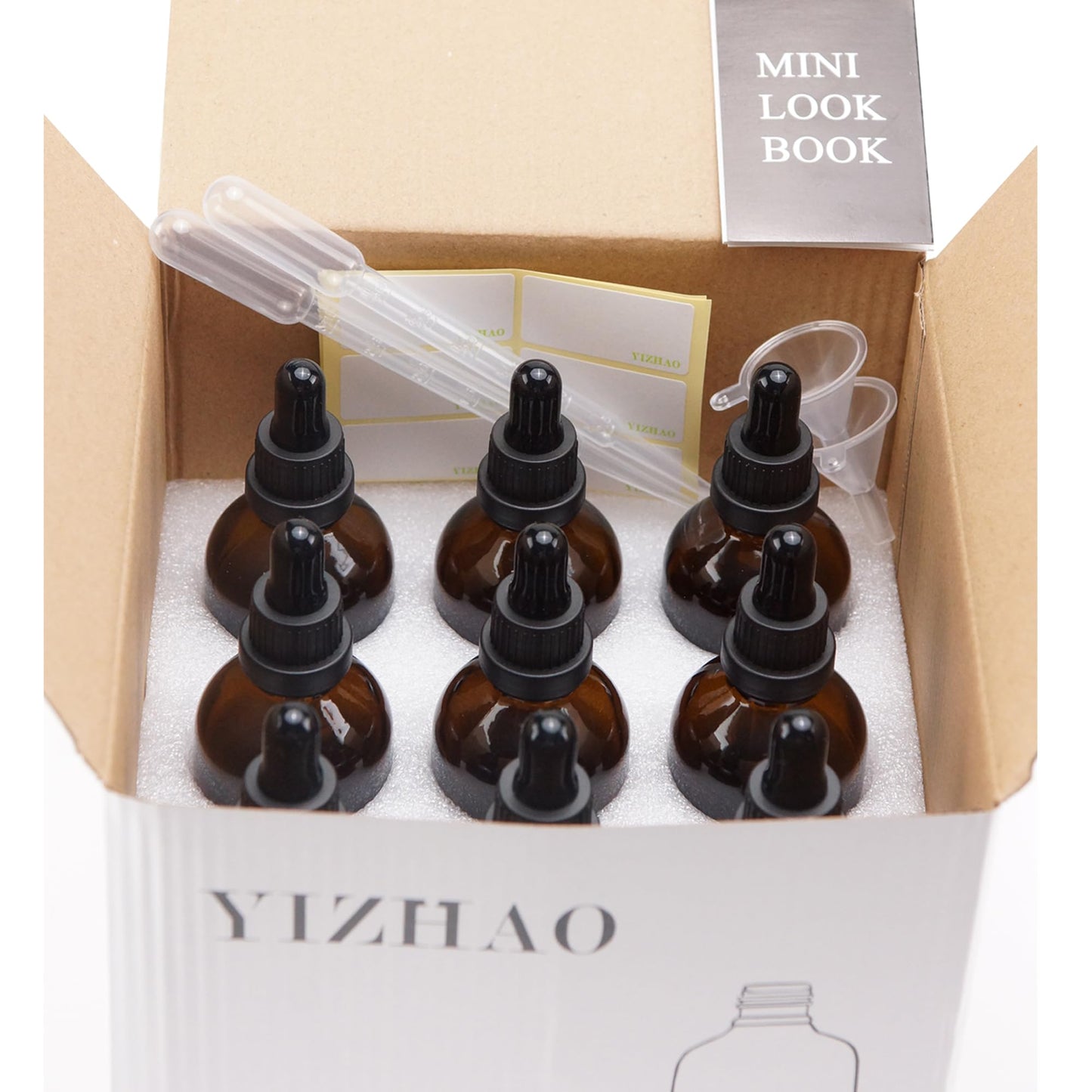 YIZHAO Amber Glass Dropper Bottle 4oz, Tincture Bottles with Glass Dropper, for Essential Oils, Aromatherapy, Cosmetic, Laboratory, Pharmacy, Liquids, Travel –9 Pcs