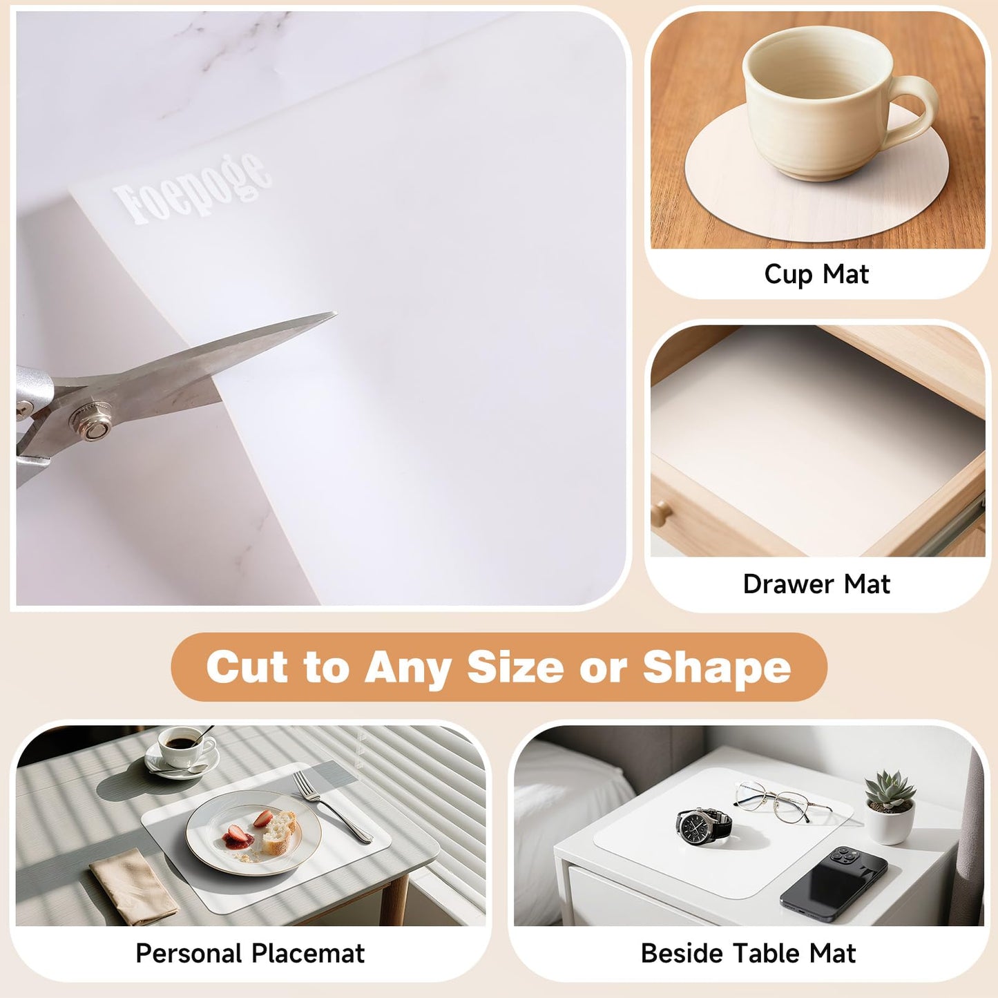 49.2" x 15.7" Large Silicone Mat for Kitchen Counter Protector, Cuttable Silicon Countertop Protector Mat Heat Resistant Mats for Countertop, Cut to Fit Placemat Ship Roll by Foepoge, Translucent