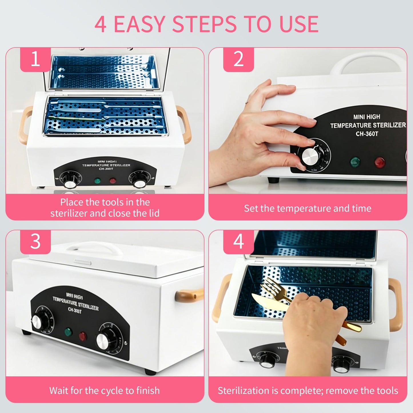 High Temperature Sterilizer Autoclave Machine, 110V 300W 1.5L with Timer Manicure Metal Tool Cleaner Machine,Autoclave Sterilizers, Nail Tool Sterilizer for Sundry Beauty Hair Nail Metal Tools