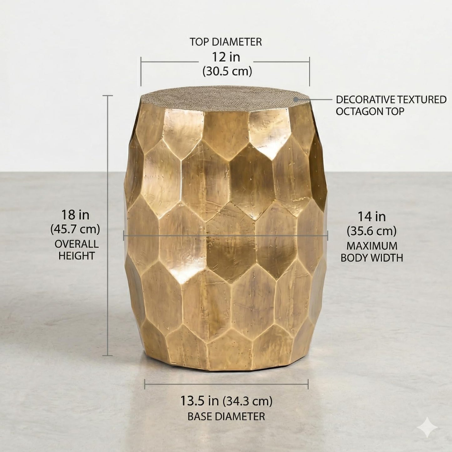 Hives & Honey Anna Side Table, Geometric Mango Wood Accent Table, Modern Rhombus Design, Antiqued Foil Finish, Multi-Use as End Table, Vanity Stool or Decorative Pedestal, Gold