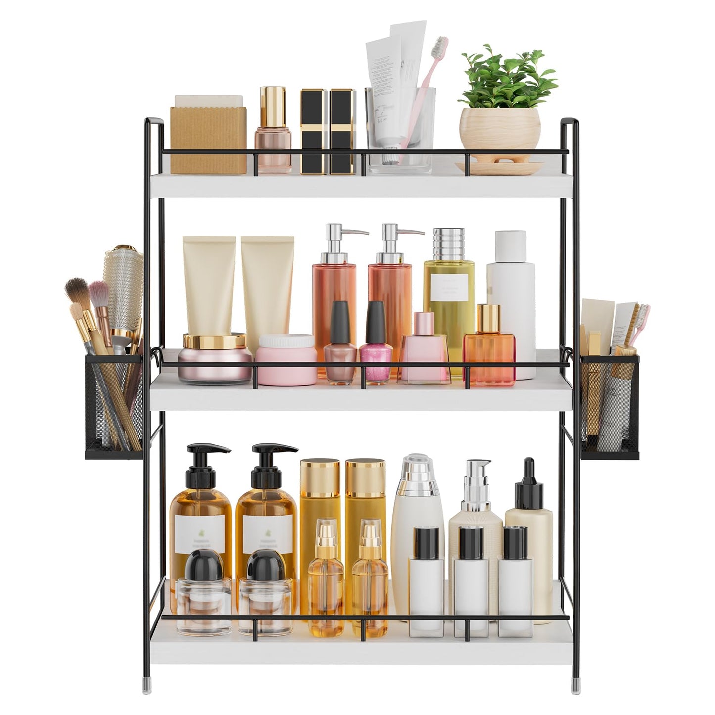 Bathroom Counter Organizer,Bathroom Countertop Organizer with Baskets,Vanity Organizers,Counter Shelf,Countertop Storage, Makeup Organizers(White)