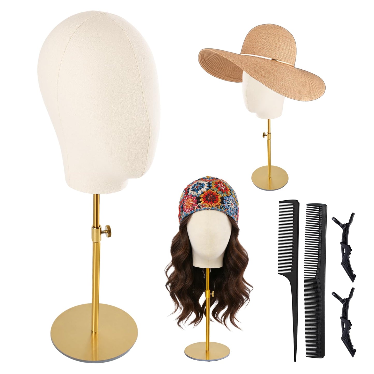 Beauty Star Wig Stand, 22inch Mannequin Head for Wig with Detachable Retractable pole, Canvas Block Wig Head Holder Rack Ideal for Hair Styling, Display Hats, Wig Making, Headdress, Height 18-23Inches