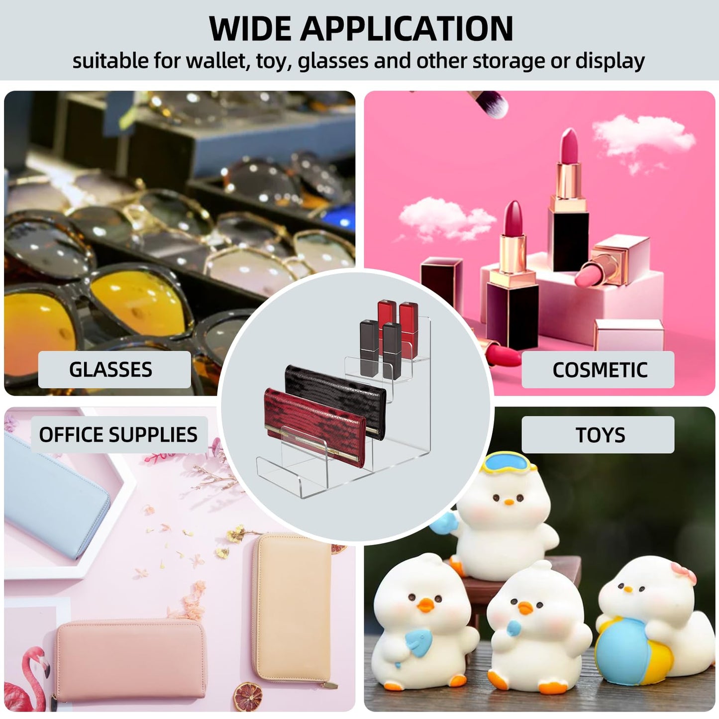 WEIHAOSKY Acrylic Wallet Display Stand Purse Handbag Organizer, Clear Jewelry Riser Display Stand Purse Display Rack, Acrylic Display Shelf for Cosmetic Perfume Jewelry Sunglasses Handbag (4 Tier)