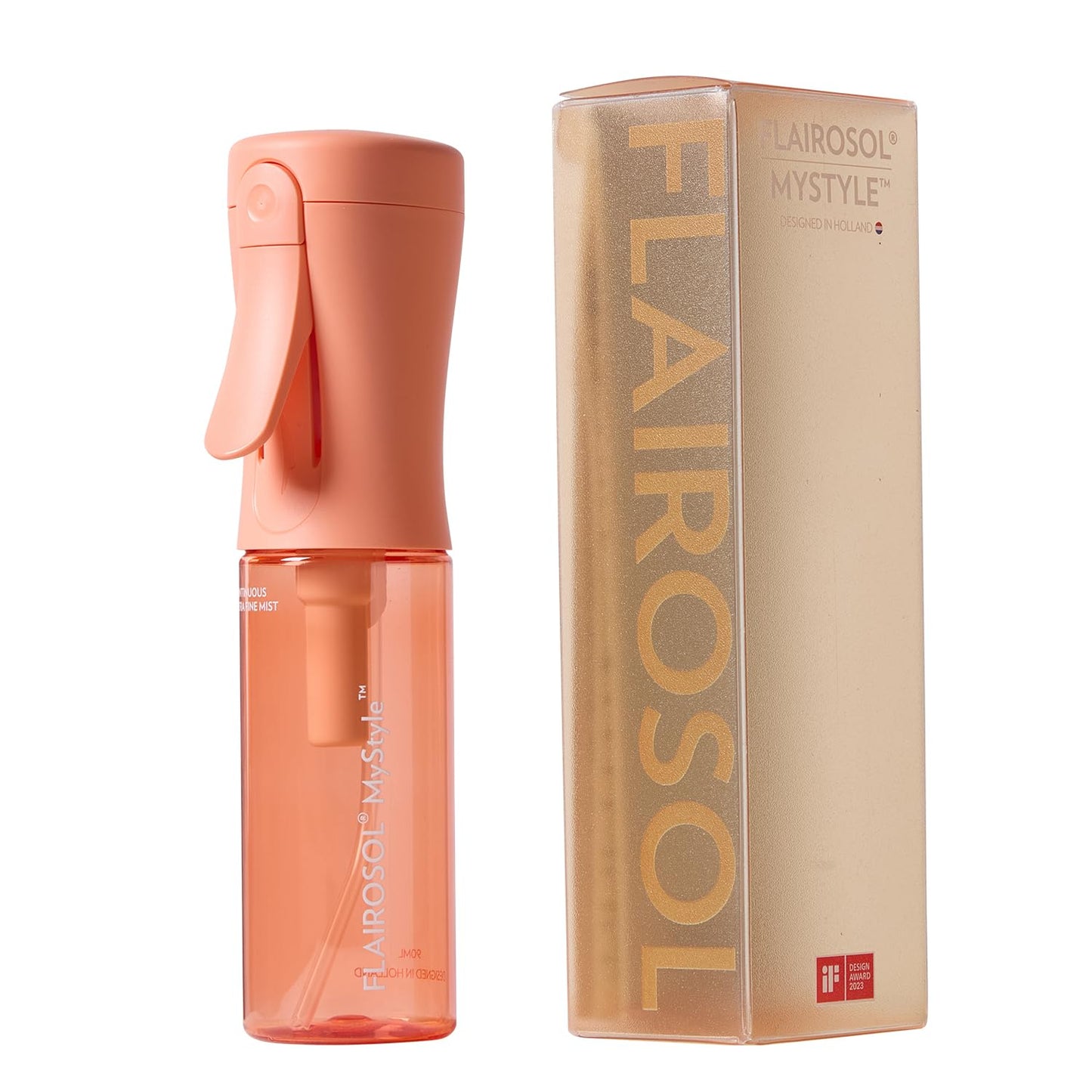 FLAIROSOL MyStyle, Spray Bottle for Hair - Small Travel Spray Bottle, Ultra Fine Continuous Water Mist for Face, Hairstyling, Salon, Cleaning, Beauty, Toners, Hydration & Makeup, 3.04oz / 90ml, Peach