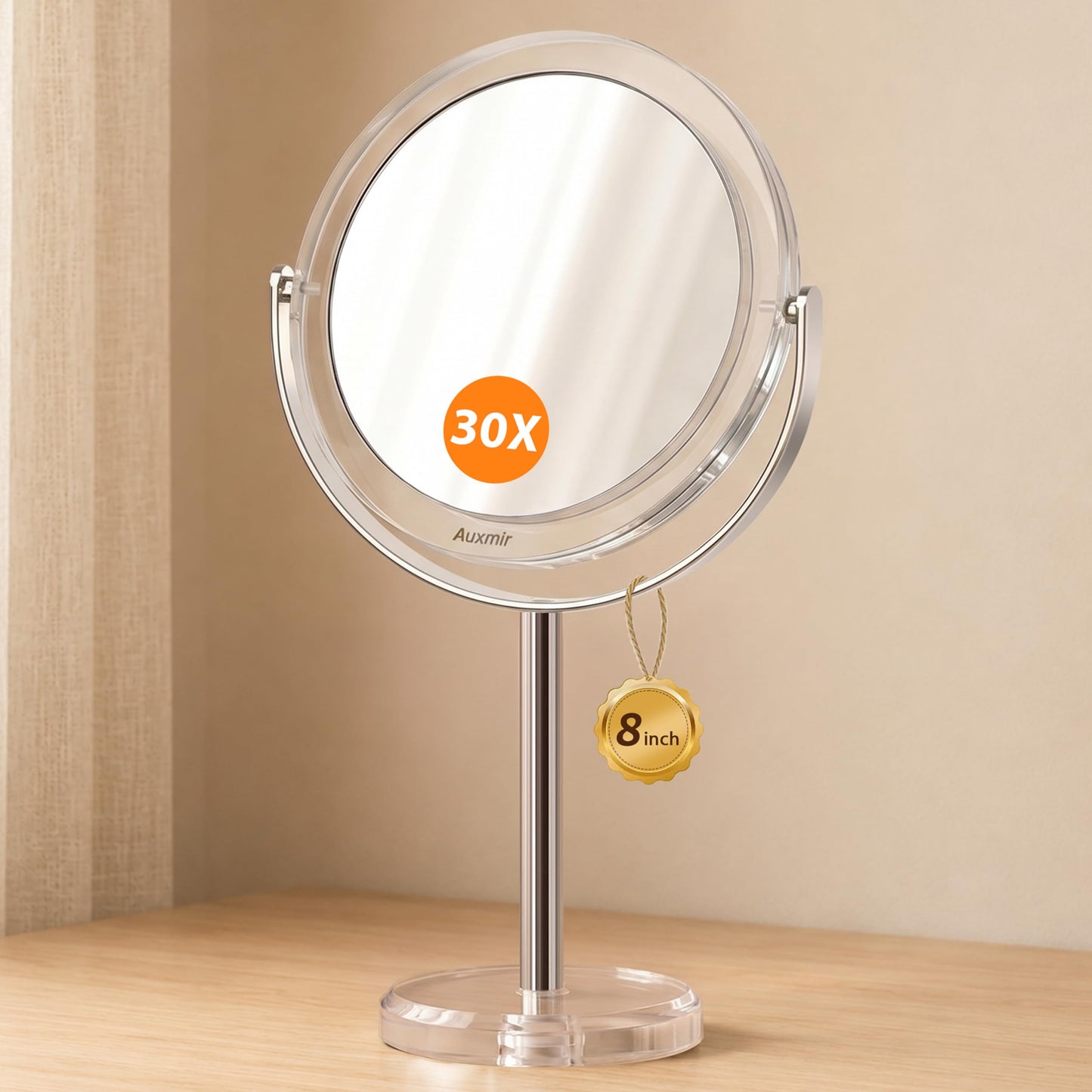 Auxmir 1X/ 30X Magnifying Mirror, Double Sided Makeup Mirror with Stand, Vanity Tabletop Mirror with Tweezer, 360° Rotation Portable for Dressing Table Desk Bathroom Bedroom Travel, 8 Inch