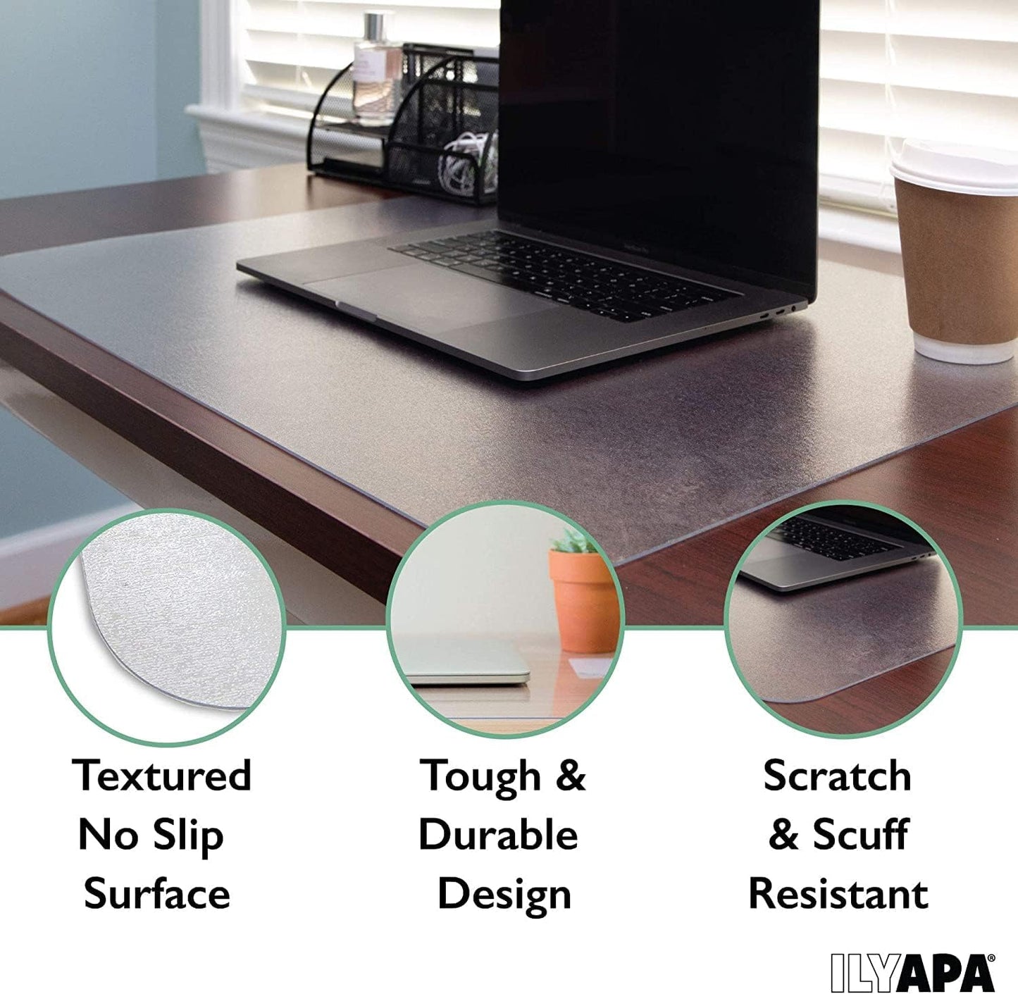 Ilyapa Office Desk Mat Clear - 17 x 36 Inch Plastic Computer Mat with Anti Slip Texture