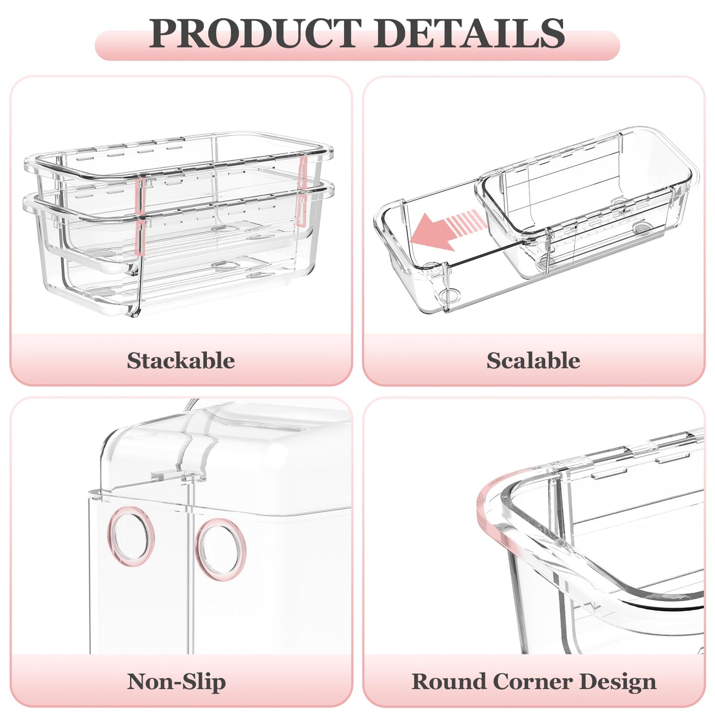 DILIBRA 16 Pcs Clear Extendable Drawer Organizer, Adjustable Drawer Storage 3-Size Desk Drawer Organizer, Plastic Non-Slip Storage Bins for Makeup, Cosmetic, Jewelries, Utensils, Stationery, Dressers