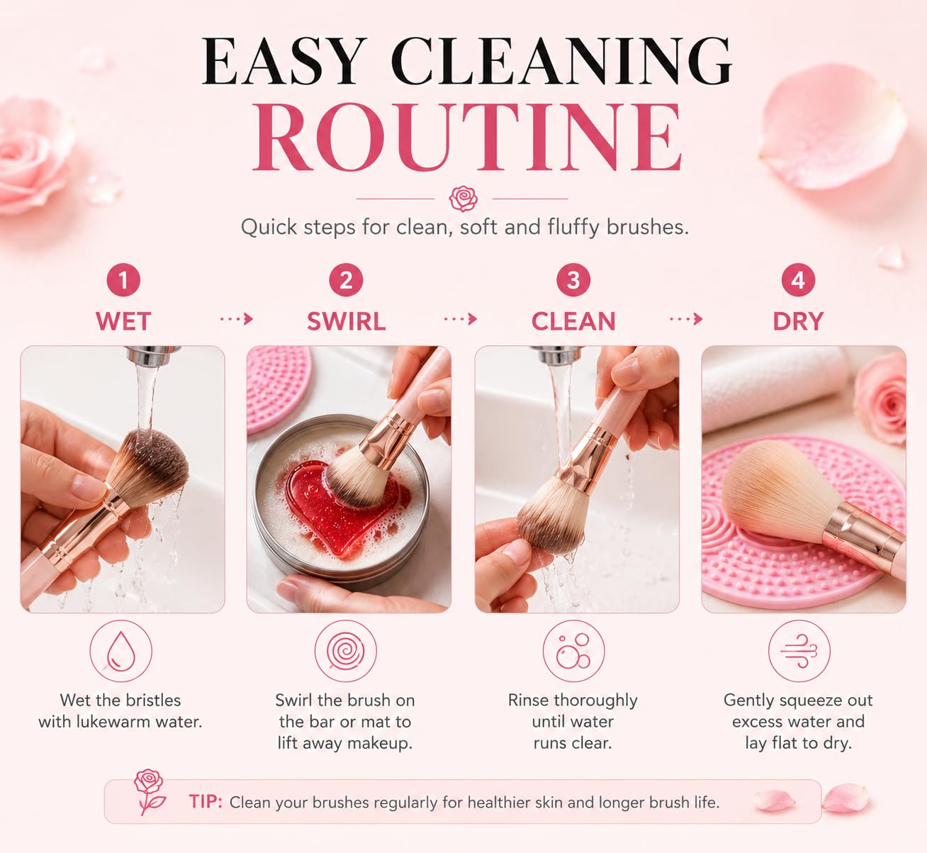 herblight Makeup Brush Cleaner Soap with Silicone Cleansing Pad- Gentle Makeup Brush Soap for Beauty Blenders, Vegan & Cruelty-Free, 3.5 oz (100g) (Pink Rose（1PC）)
