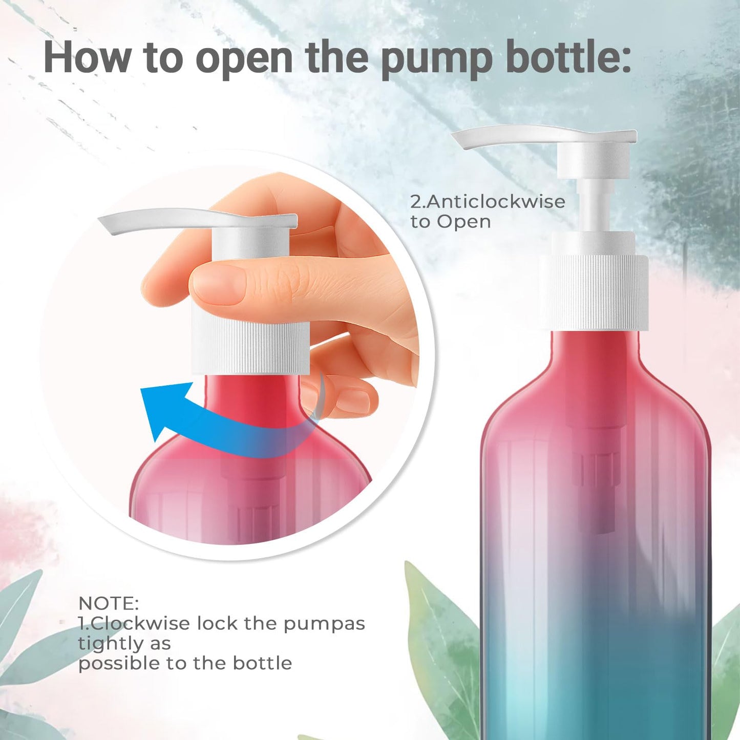 48 Pieces Empty Clear Gradient Color Pump Bottle, 8.4 oz Refillable Plastic Dispenser Bottles with Pump, Travel Lotion Container for Shampoo Hand Body Soap Oil Massage Moisturizer Face Cream Liquid