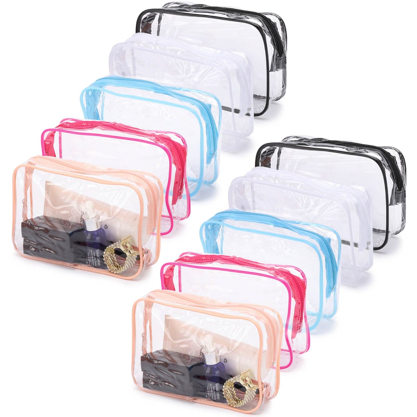 Tbestmax 10 Pcs Clear Cosmetic Bags Small Makeup Bags Portable Waterproof Travel Toiletry Bags Colorful Organizer, 7.5"x 4.8"x 2.3"