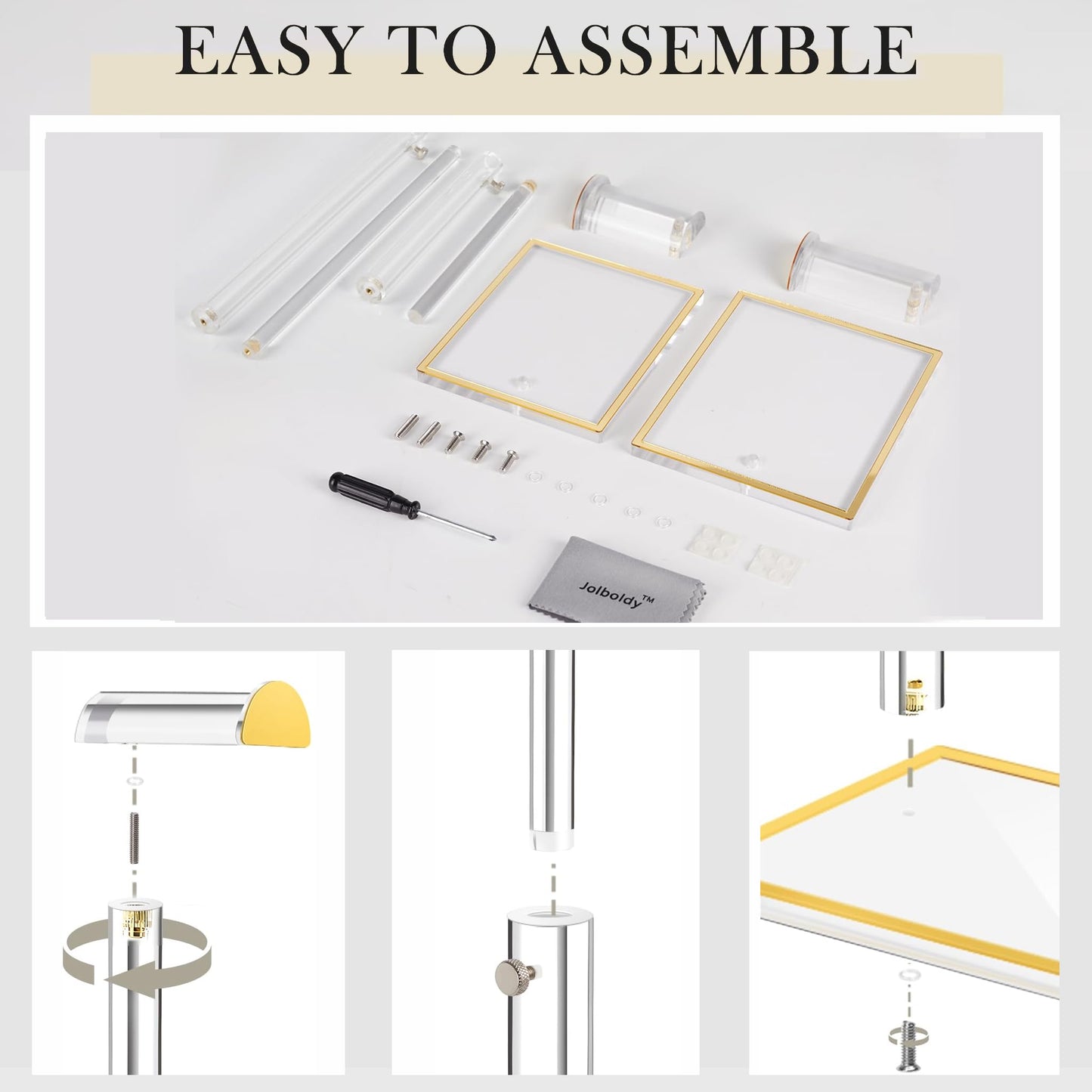 2 Pack Acrylic Handbag Display Stand, Gold Trim Clear Purse Holder 14"-24" Adjustable Height Thicken Anti-slip Base, Purse Rack Hanging Evening Bags Clutch Jewelry for Table Closet Retail Vendors