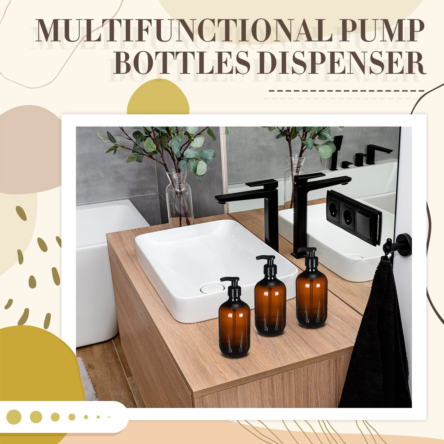Tessco for you 12 Pack Amber Soap Dispenser Empty Plastic Pump Bottles Dispenser Refillable Shampoo Container for Hand Sanitizer Soap Lotion Body Wash Conditioner Bathroom Kitchen Travel(12 oz)