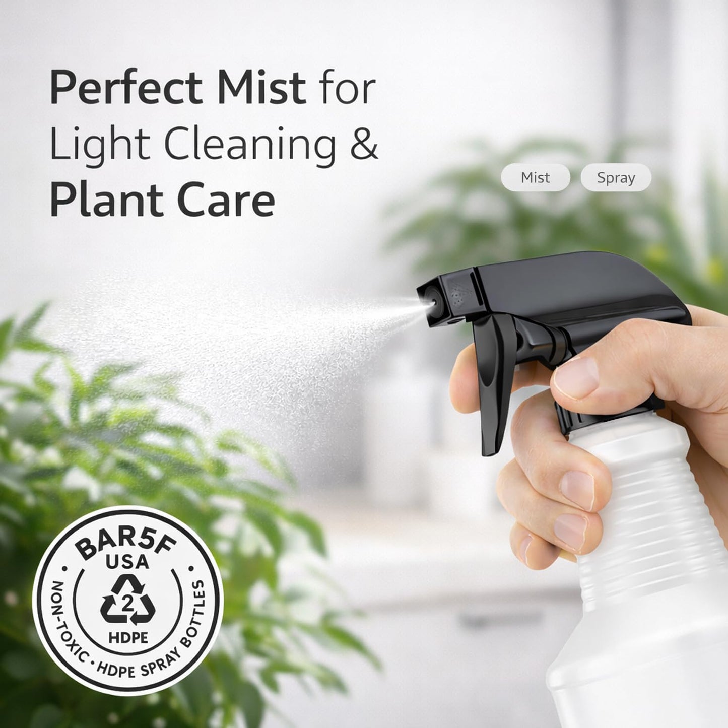 Bar5F Chemical-Resistant Spray Bottle – BPA-Free, Cleaning, Gardening, Hydrogen Peroxide, Rubbing Alcohol, Leak-Proof, Multipurpose, USA (Black (2-Pack) 24-Ounce)