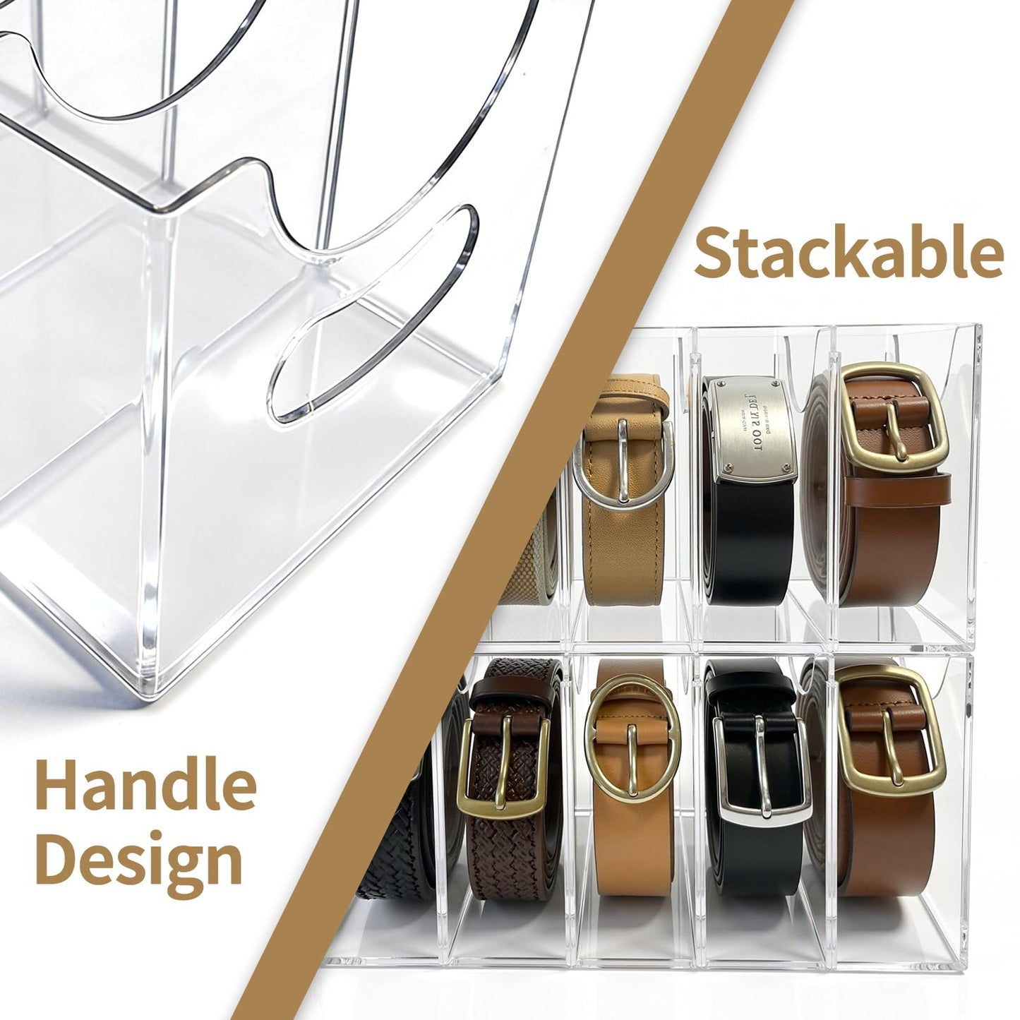 Sazunrel Acrylic Belt Organizer, Belt Holder Organizer 5 Compartments Clear Storage Holder for Closet & Drawer, Adjustable Display Case for Ties, Belts and Accessories