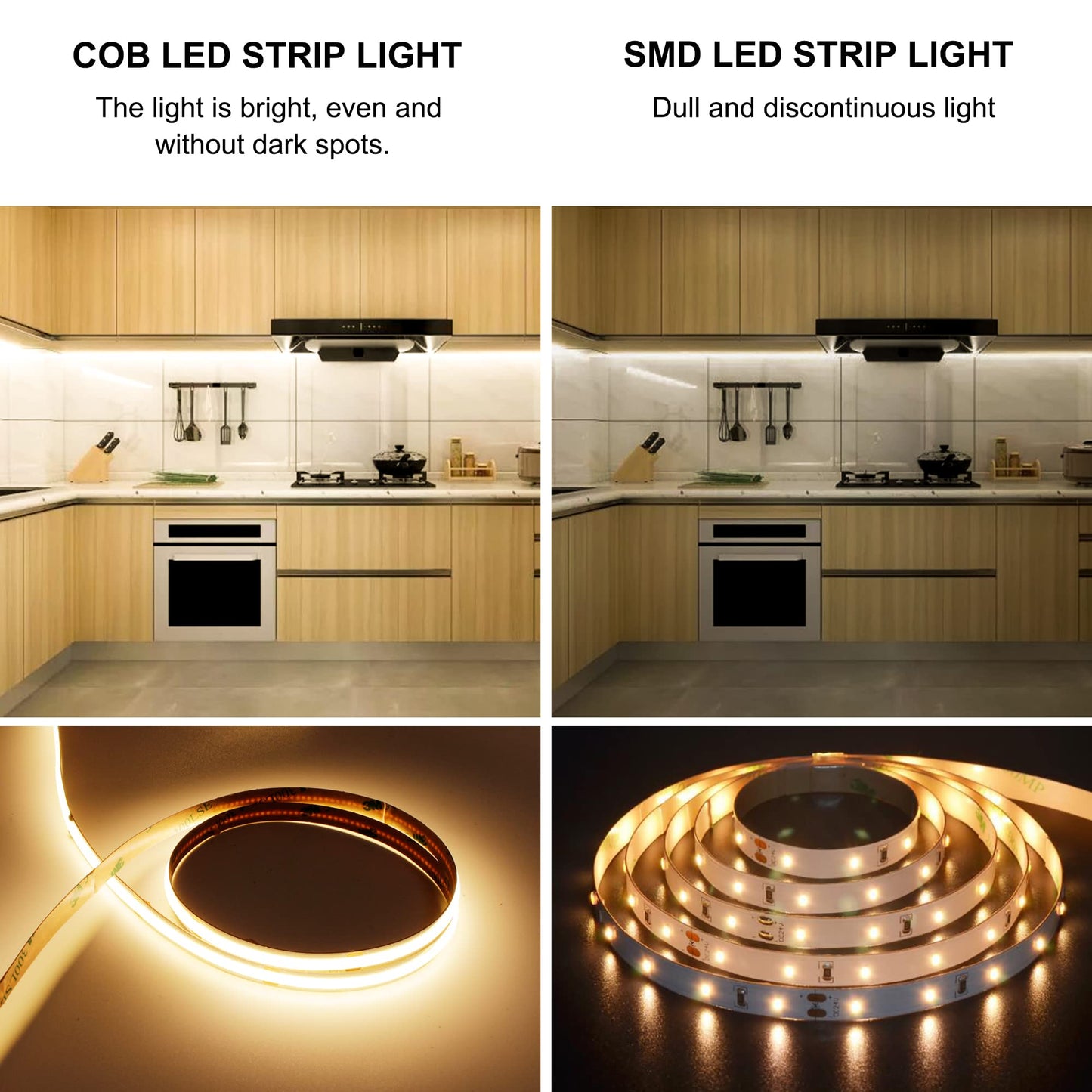 AXMOTUT 9.84ft Smart COB LED Strip Lights, 24V Warm White 2700K Dimmable LED Light Strips, High Bright LED tape light with Power Supply and app Control LED lights for TV,mirror, Kitchen Cabinet, Shelf