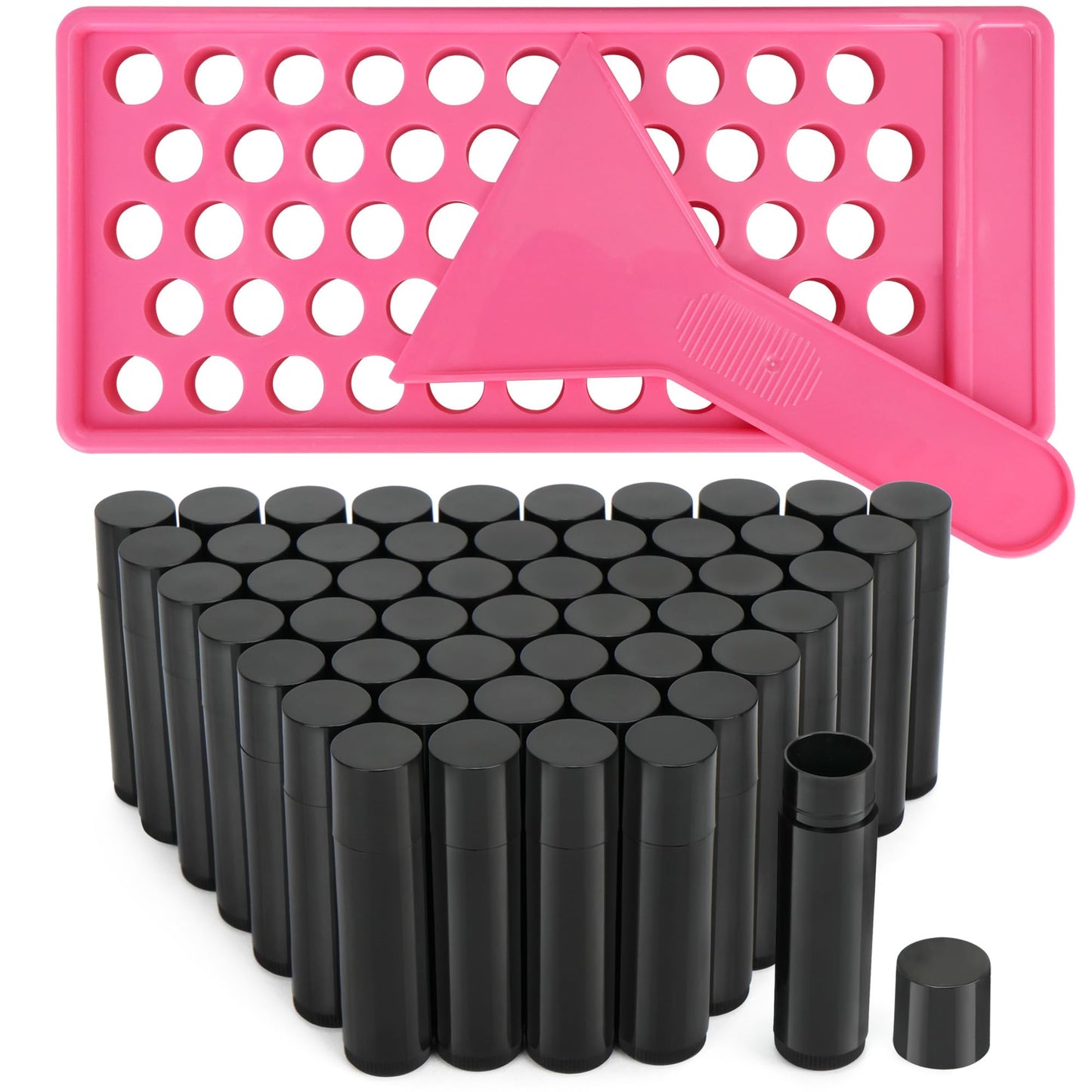 LotFancy Lip Balm Tubes Kit with Filling Tray and Spatula, 50Pcs 4.5ml Black Lip Balm Containers, BPA Free & Leak Free, Handmade Set