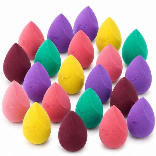 20 Pcs Makeup Sponge Set, Latex-Free Reusable Makeup Blender Sponges for Foundation, Concealer, Liquid, Cream & Powder, Wet/Dry Cosmetic Sponges, Random Assorted Colors