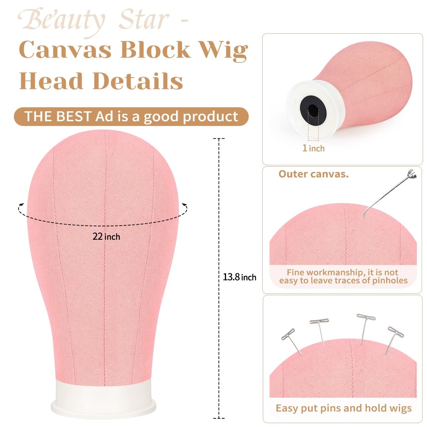 Beauty Star 63 inches Tall Wig Stand Tripod with 22inch Mannequin Head, Canvas Block Wig Head Included Adjustable Holder and Wig Caps Kit for Multiple wigs, Perfect for Making Wigs, Display Styling