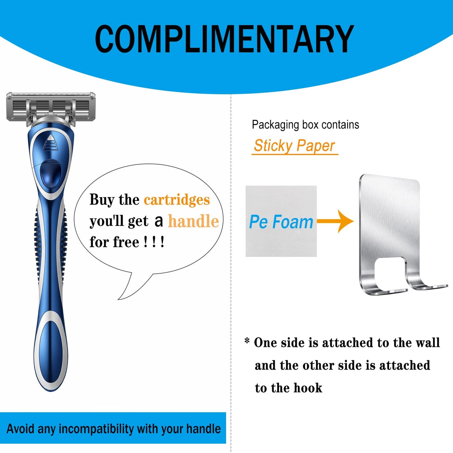 FYNEDGE 6-Blade Razor Refill Cartridges 4 Count, Professional Razor Blades for Men with Lubricating Strip, Wall Hook & Cleaning Brush Included for Smooth Shaving with Matching Handle