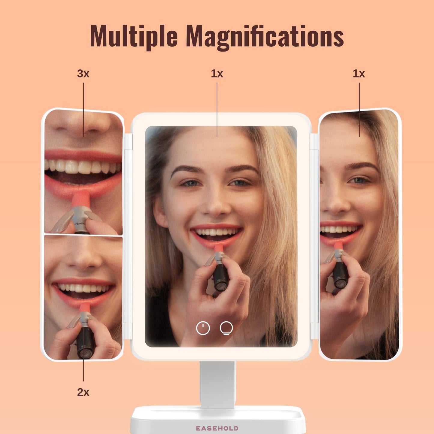 EASEHOLD Lighted Makeup Mirror, Rechargeable 2X 3X Magnifying Vanity Mirror