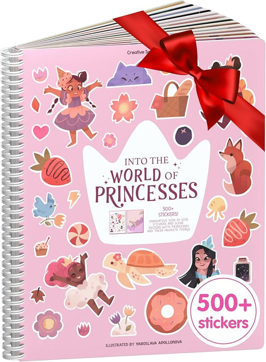 Princess Sticker Book Activity for Kids, World of Princesses by Cupkin, Toddler Airplane Travel Essentials, 500+ Stickers for Kids 12 Scenes + Coloring Book Pages, Girly Kid Gift, Crafts Ages 2-8