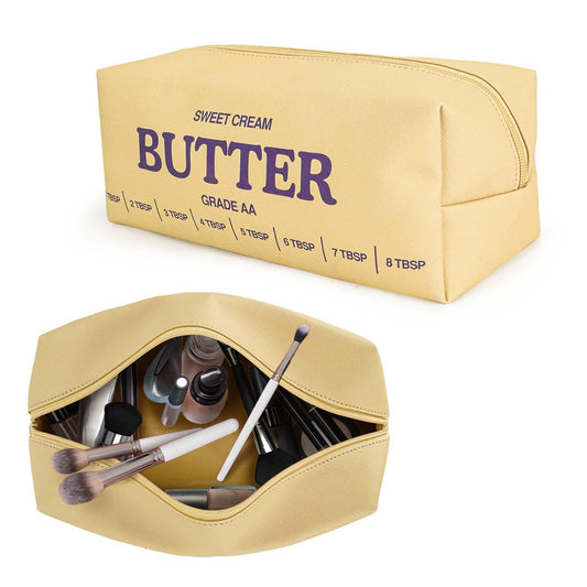 dadop Yellow Cute Makeup Bag Travel Cosmetic Bags, Funny Butter Toiletry Bags Make Up Unique Pouch Bag Leather With Zipper For Girls Boys Women Butter Lover prank Gifts