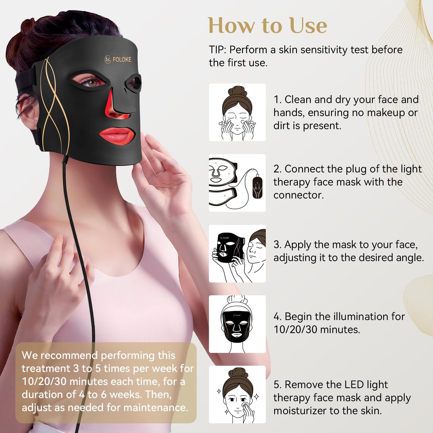 LED Light Therapy Mask Skin Care Mask, LED Red 630±5nm & NIR 830nm Wavelength for Home Use(model: MK66R-B)