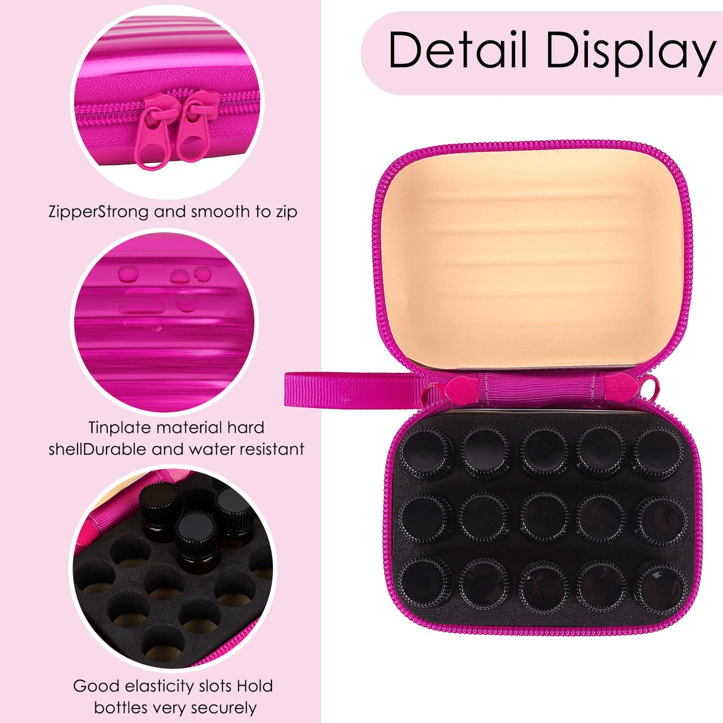 Biiange 2Pcs Mini Essential Oil Bottle Case with 30 Empty 2ml Vials, Travel Storage Organizer Box for Essential Oils, Compact Aromatherapy Holder for Home, Travel & Outdoor Use (15 Slots, Rose Red)