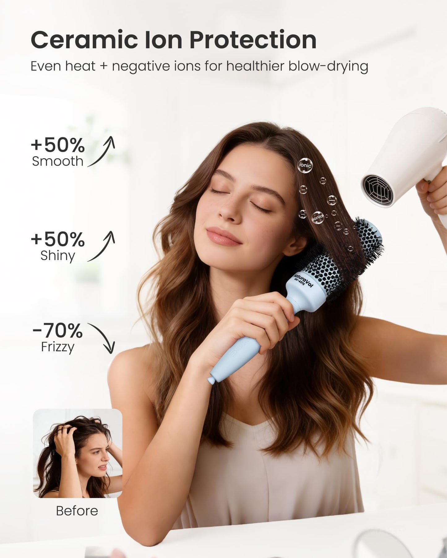 AIMIKE NaturaVol Round Brush for Blow Out,Nano Thermal Ceramic-Coated Round Hair Brush for Fine Hair,Fast Blow Dry for Smooth Salon-Style Finish at Home,Adds Volume,Teal (1.7"Barrel,2.5"with Bristles)