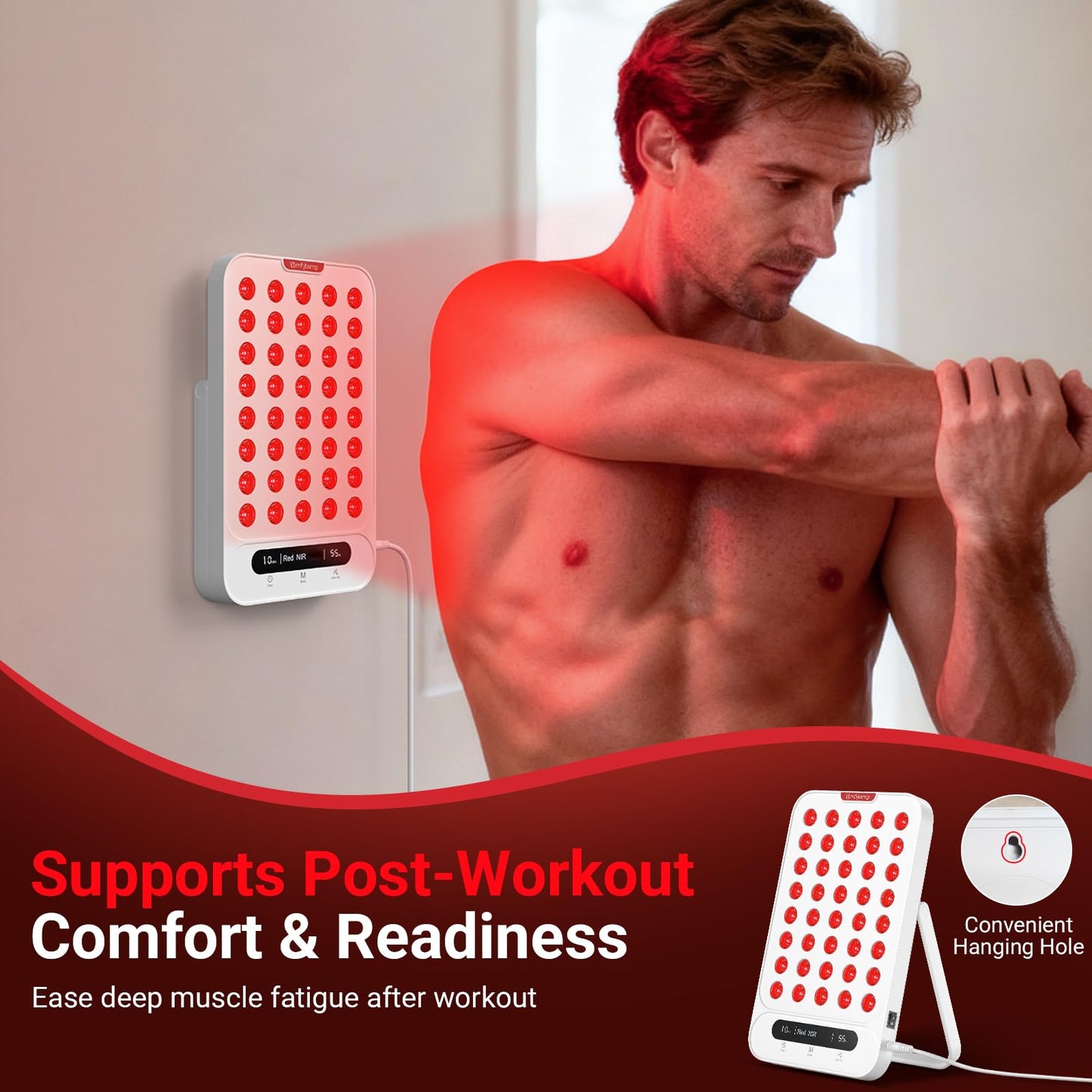 Comfytemp Red Light Therapy for Face & Body, Near Infrared Light Panel with Adjustable Stand, Dual-Chip 40 LEDs, 4 Modes Portable Panel with Timer for Travel Home, 660nm & 850nm, 55W