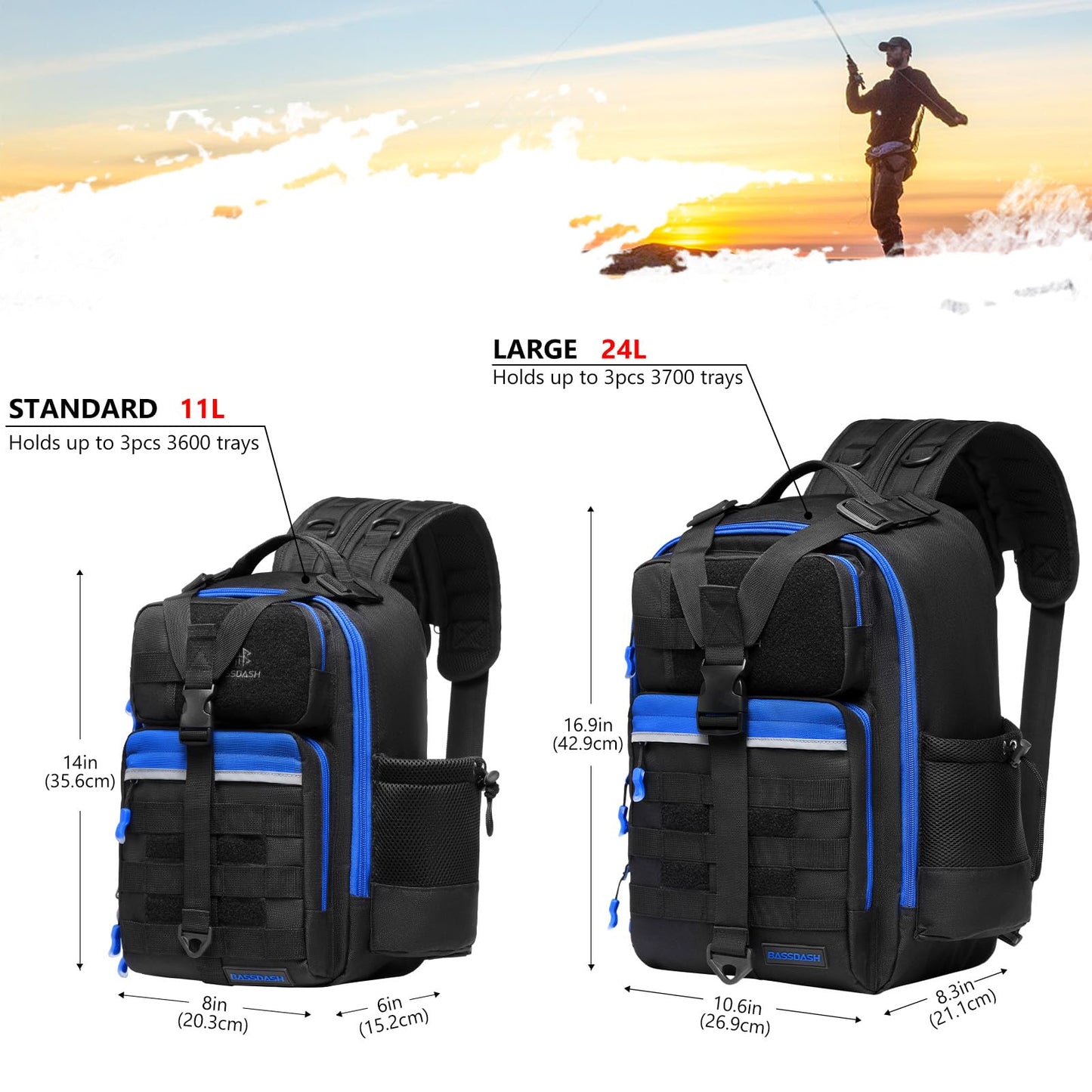 BASSDASH Convertible Fishing Backpack Sling Bag with Rod Holder, Adjustable Tactical Water-Resistant Tackle Storage Pack FP07