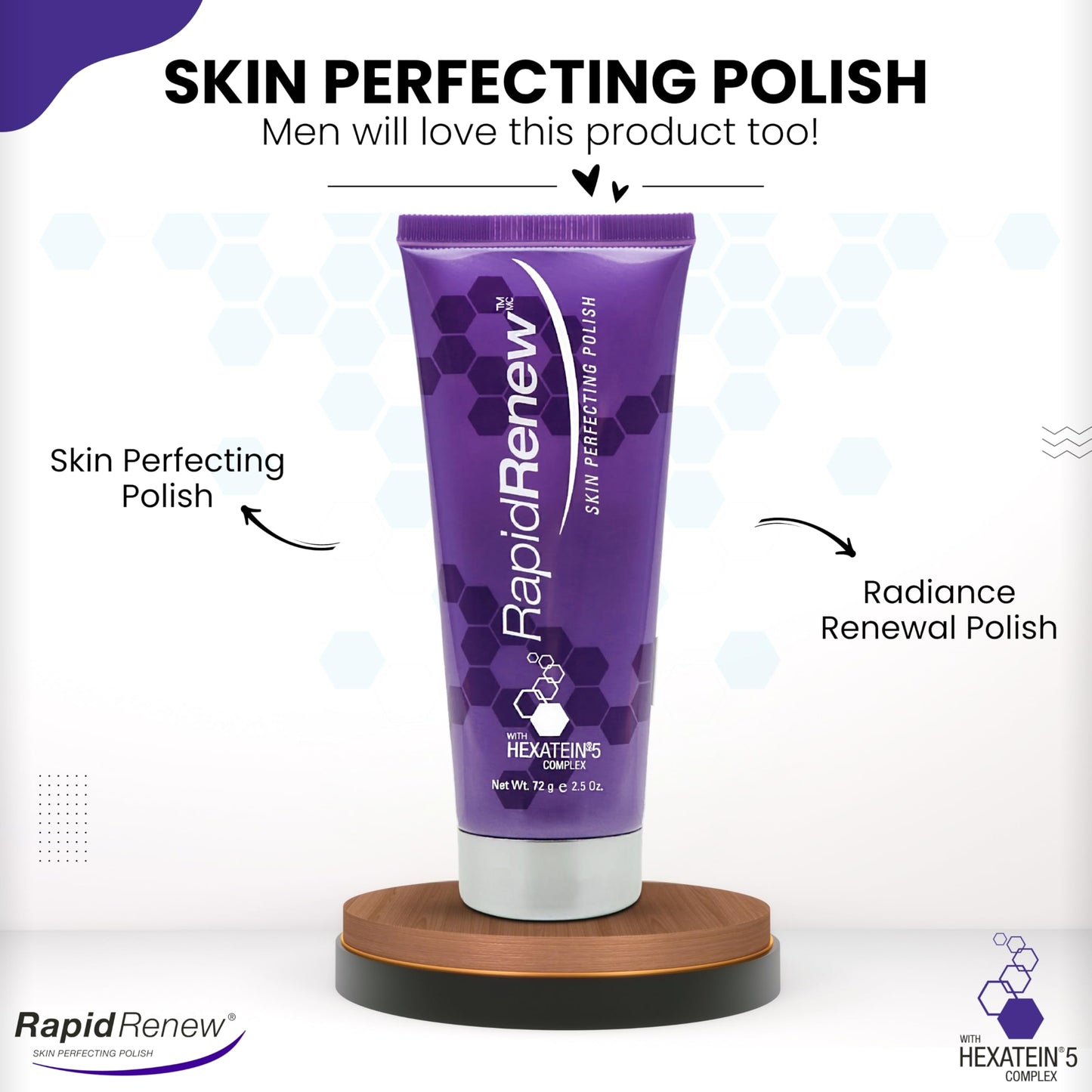 RapidRenew Skin Perfecting Polish – Exfoliating Face Wash and Facial Scrub with Vitamin C, Hexatein 5 Complex – Face Exfoliator for Women & Men, Pore Minimizer – 2.5 fl oz