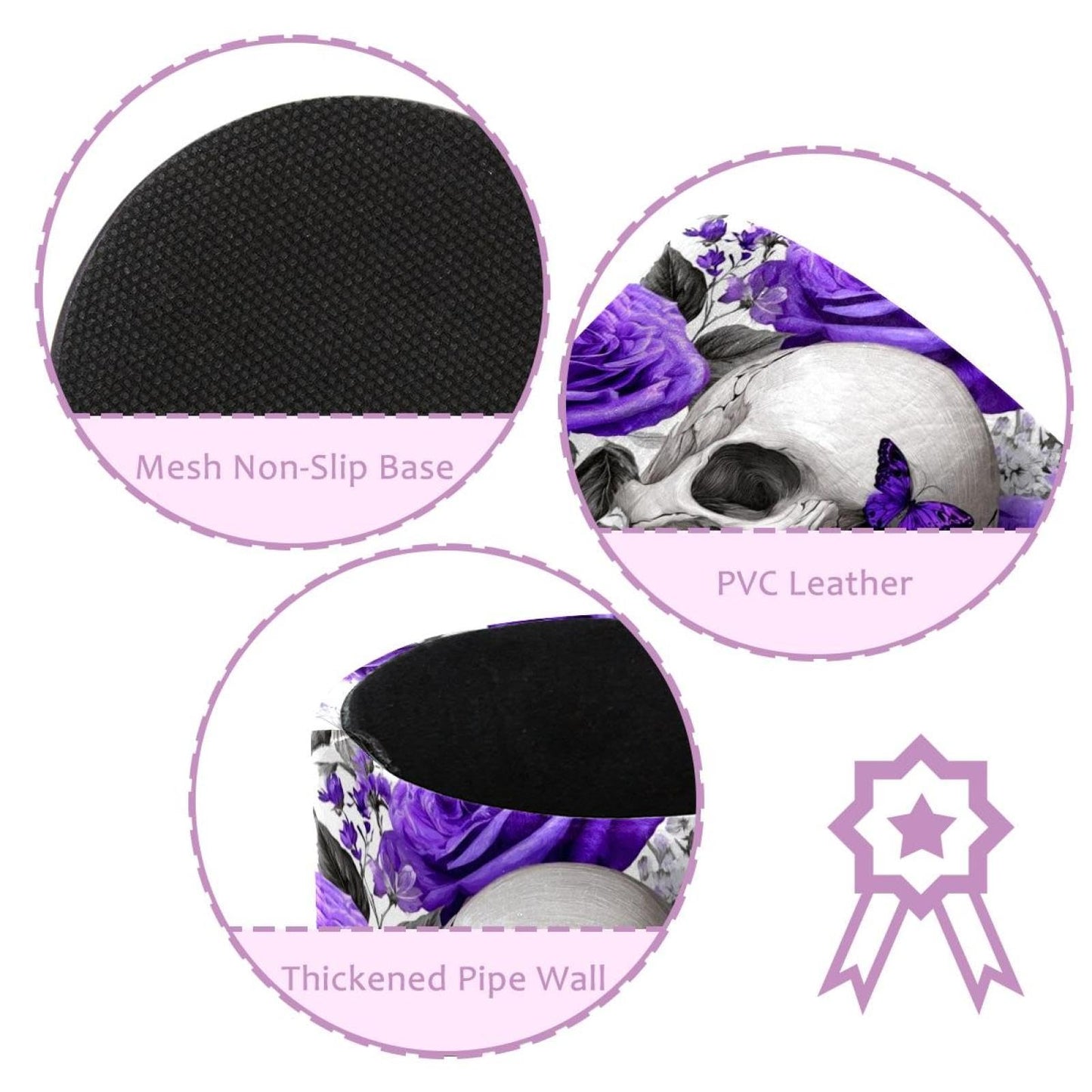 inaowsbno Leather Pen Holder for Desk, Skull Purple Butterflies Pattern Pencil Cup Desktop Organizer Makeup Brush Holders Office Supplies for Home, Kids & School