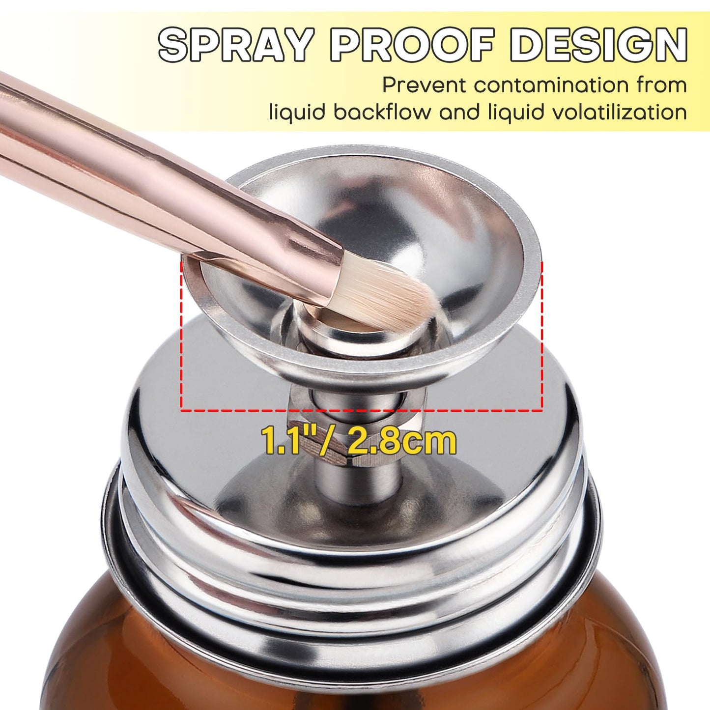 2Pcs 4Oz / 120ml Amber Glass Dispenser Bottles with Lid, Leakproof Acetone Dispenser Pump for Industry, Push Down Glass Alcohol Bottle with Copper Core, Empty Refilllable Liquid Container for PFA/LDPE