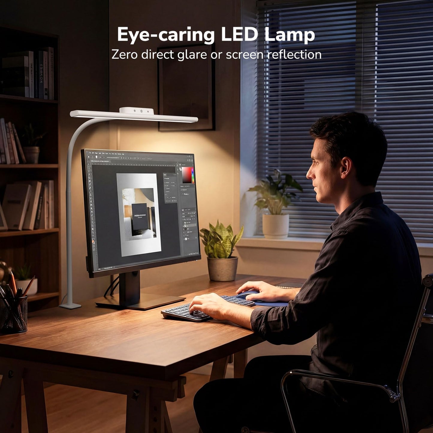 Lepro Led Desk Lamp for Home Office, Metal Architect Lamp with Clamp, 11W 750LM Eye-Caring Task Light, 25 Lighting Modes, Flexible Gooseneck for Monitor, Workbench, Drafting, Crafts, Reading, White