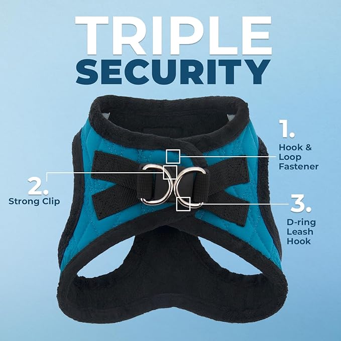 Best Pet Supplies - All Weather Mesh/Plush, Reflective, No Pull Harness for Small, Medium Dogs, Cats - Secure with Hook & Loop Fastener, Buckle, Double D-Rings - Turquoise Plush, XL