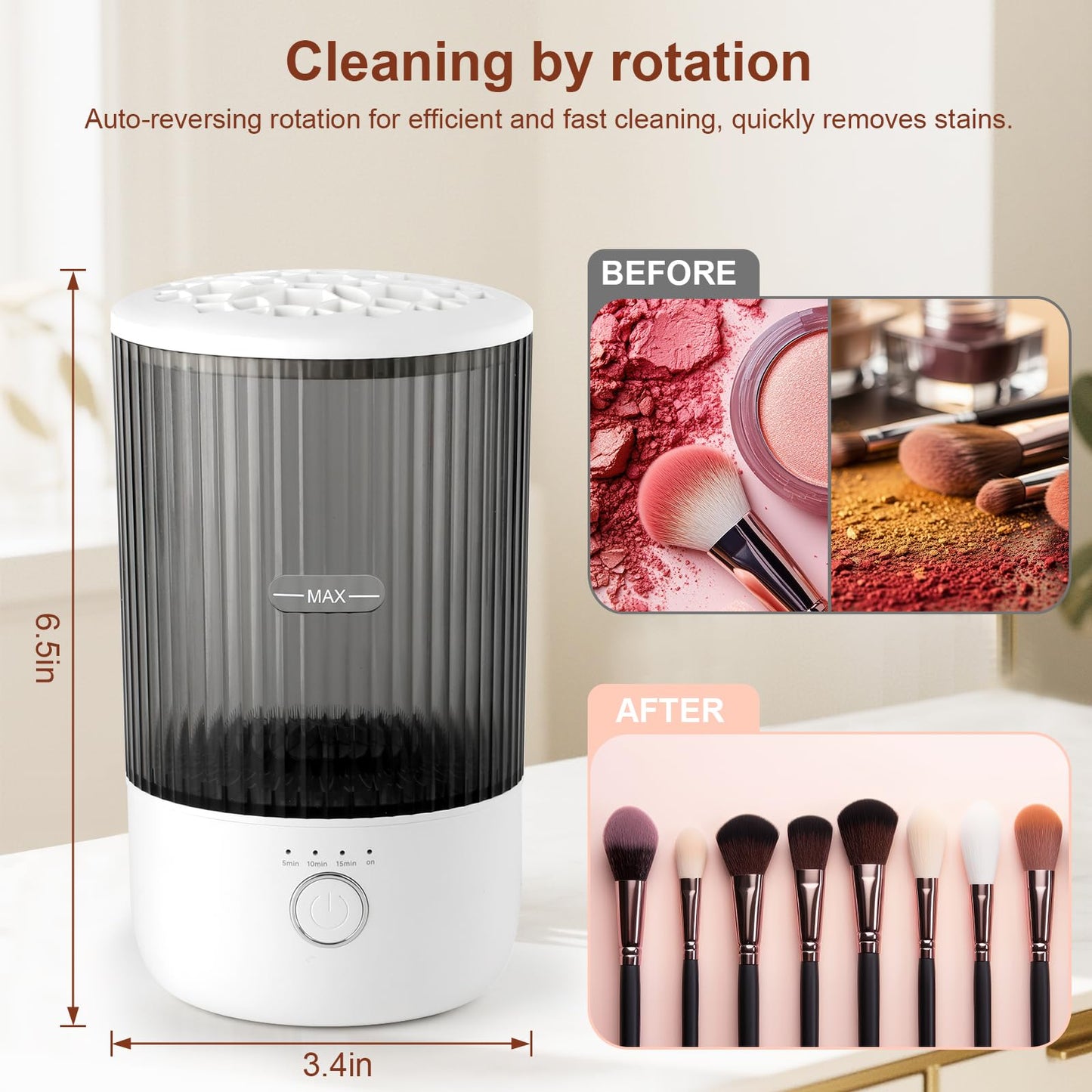 Electric Makeup Brush Cleaner, 6500RPM Automatic Makeup Brush Cleaner Machine, Portable Design with 1800mAh Rechargeable Battery for Makeup Brushes, Perfect Gift for Makeup Lovers