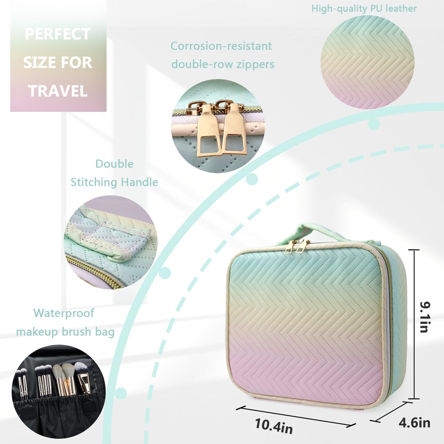 MORMID Travel Makeup Case 5 Layers Portable Makeup Train Case Cosmetic Bag Organizer Storage for Women with Adjustable Dividers and Shoulder Strap for Toiletry Travel Accessories(gradient green)