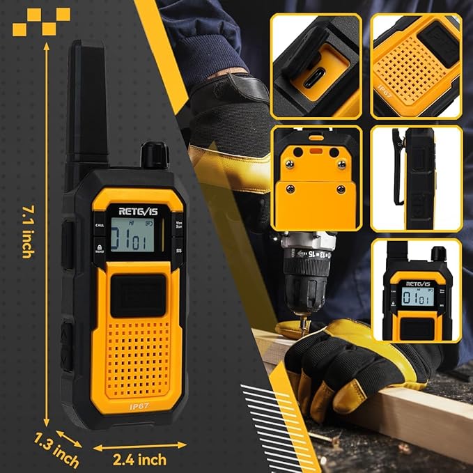 Retevis RB48 Walkie Talkies for Adults, with G-Type Earpiece, MIL-STD 810H, Advanced Triple Proof, Support VOX, 2000mAh, Emergency Alert, Vibration Reminder, Heavy Duty Two Way Radios(2 Pack)