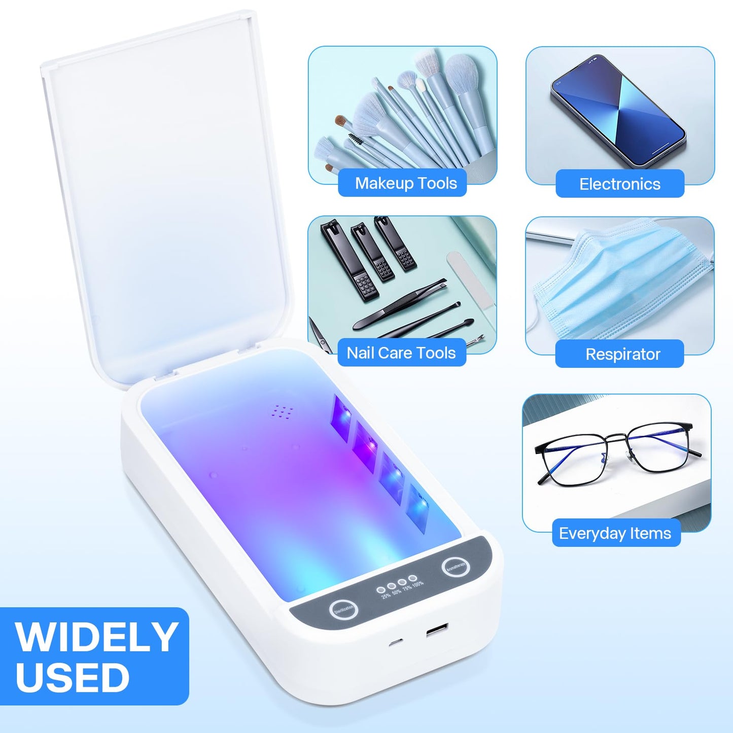 LXIANGN Nail Tool Cleaner with Blue Light,Portable USB Cleaner For Nail Tools Nail Cleaning Box Beauty Tool Cleaner Machine for for Nail Salon, Tweezers, Jewelry, Phone, Manicure Tools Cleaning