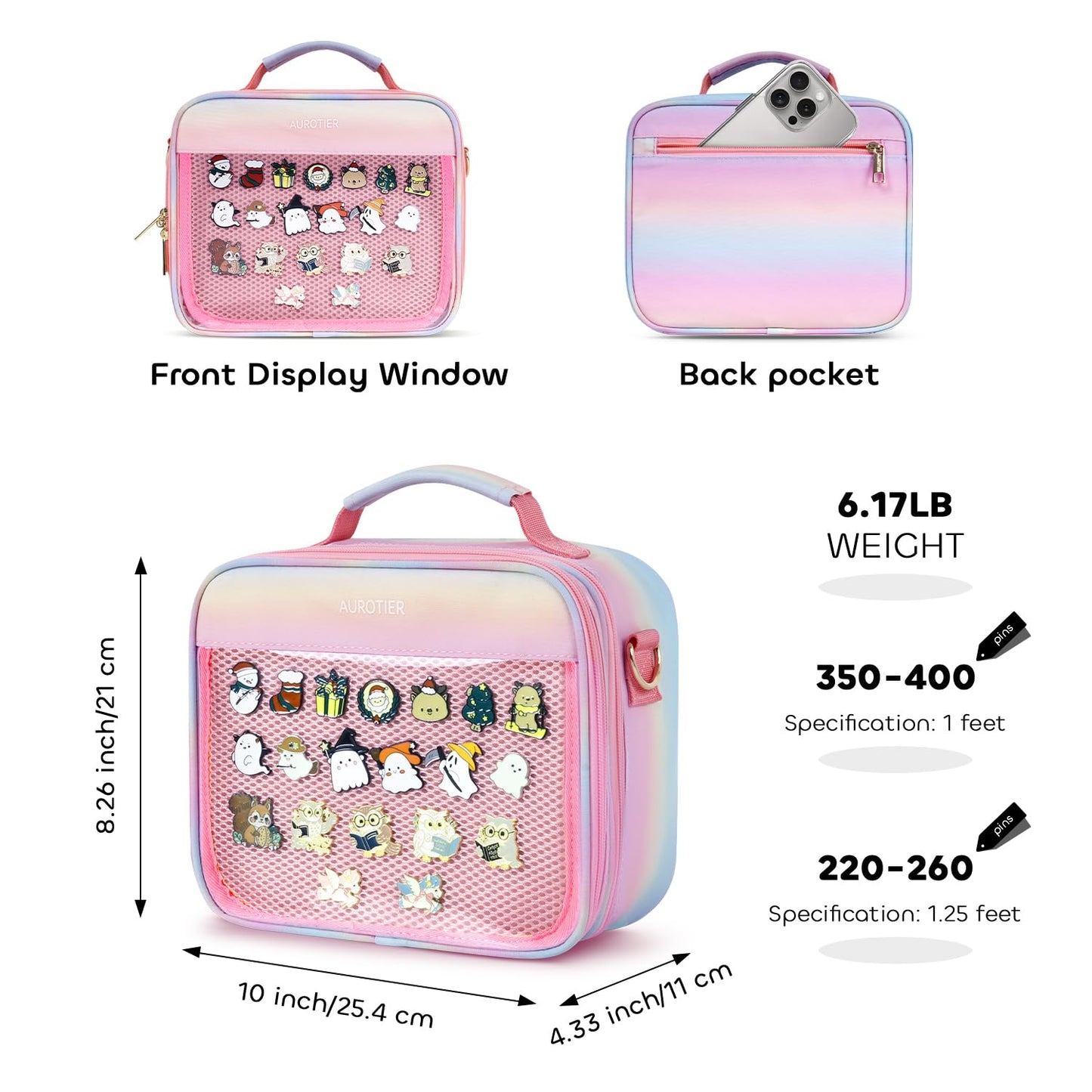 AUROTIER Enamel Pin Display Bag, 12 Page Pin and Patch Trading Collection Book, Pin Display Board Case for Storing Enamel Pins, Earrings, Brooches, Patch and Sports Medals, Pin Crossbody Bag
