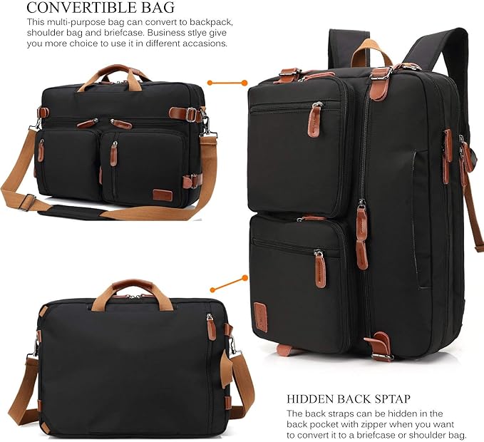 CoolBELL Convertible Backpack Messenger Shoulder Bag Laptop Case Handbag Business Briefcase Multi-Functional Travel Rucksack Fits 17.3 Inch Laptop for Men/Women (Black)