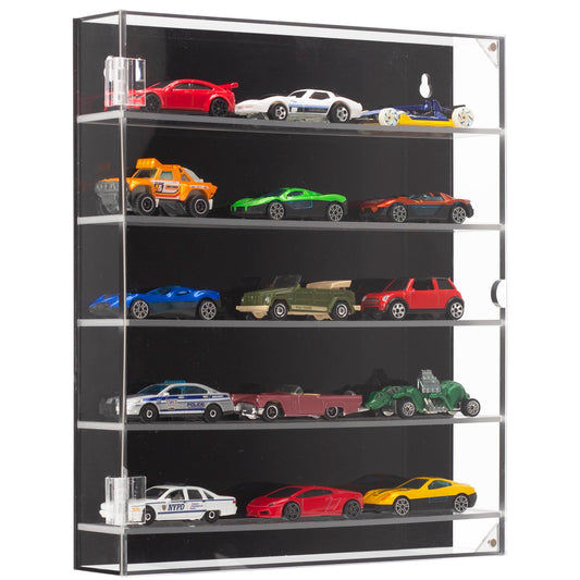 KISLANE 5-Tier Acrylic Toy Car Storage, Toy Cars & Matchbox Cars Display Case, Transparent Toy Car Case Showcase with Magnetic Switch Door (5-Tiers)