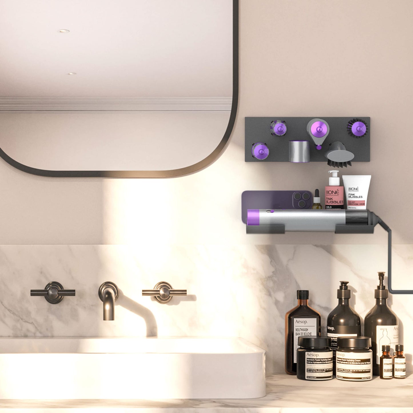 MyLifeUNIT Storage Holder for Dyson Airwrap Curling Iron New Complete, Metal Wall Mount for Dyson Air Wrap Accessories Organizer with Non-Slip Silicone Pad for Bathroom Bedroom Hair Salon Barbershop