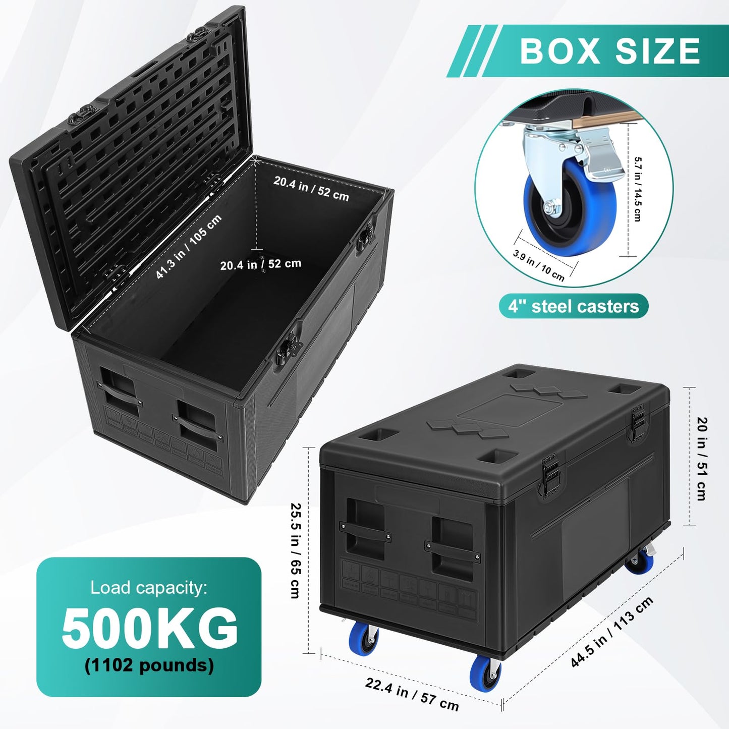 44" Heavy Duty ATA Rolling Cable Trunk Case, Stackable Road Case with IP55 & TPR Wheels, Reinforced Corners, 1100lbs Load Capacity for Pro Audio/DJ Equipment, Touring Transport and Secure Storage