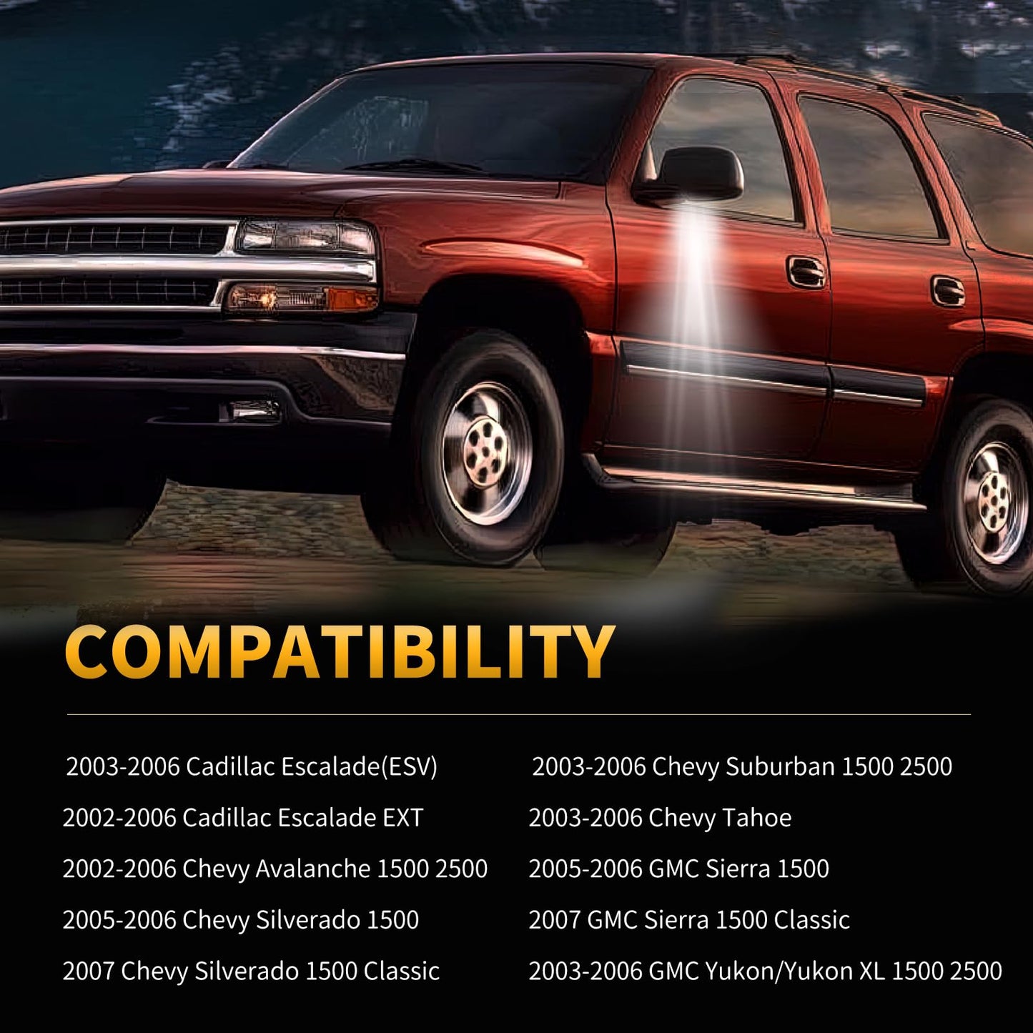 LED Puddle Mirror Lights for Chevy Silverado 1500 Classic Avalanche 1500 2500 GMC Sierra 1500 Classic Cadillac Escalade/Escalade ESV EXT Yukon XL 1500 2500, 6000K White