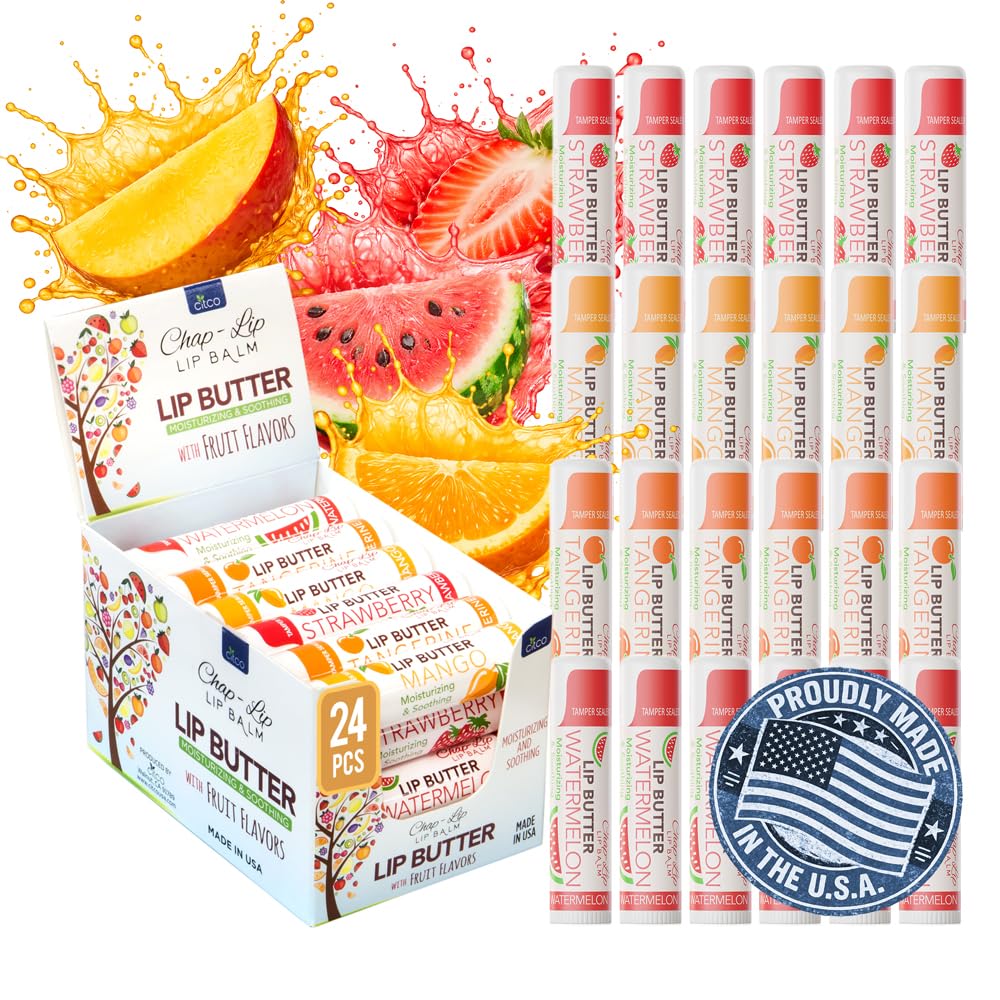 CHAP-LIP Original Lip Balm Hydrating Bulk Chap Stick with Fruit Flavors, Coconut Oil, and Cocoa Butter-Dermatologist Tested Lip Therapy Pack for Men and Women - Made in the USA, 24 Pack