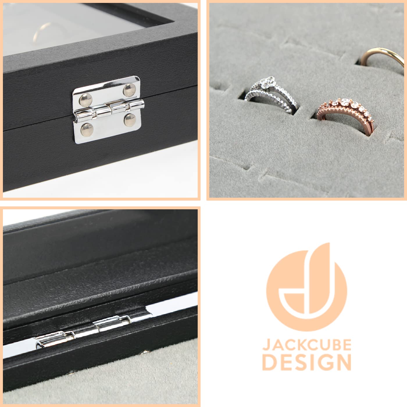 J JACKCUBE DESIGN Ring Organizer - Versatile Ring Display Case and Ring Case - Perfect for Storing and Showcasing Multiple Rings - Elegant Ring Jewelry Box and Storage Solution (Gray Velvet) - MK248C